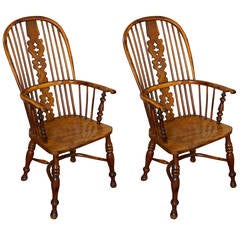 Two Yew Tree Windsor Armchairs