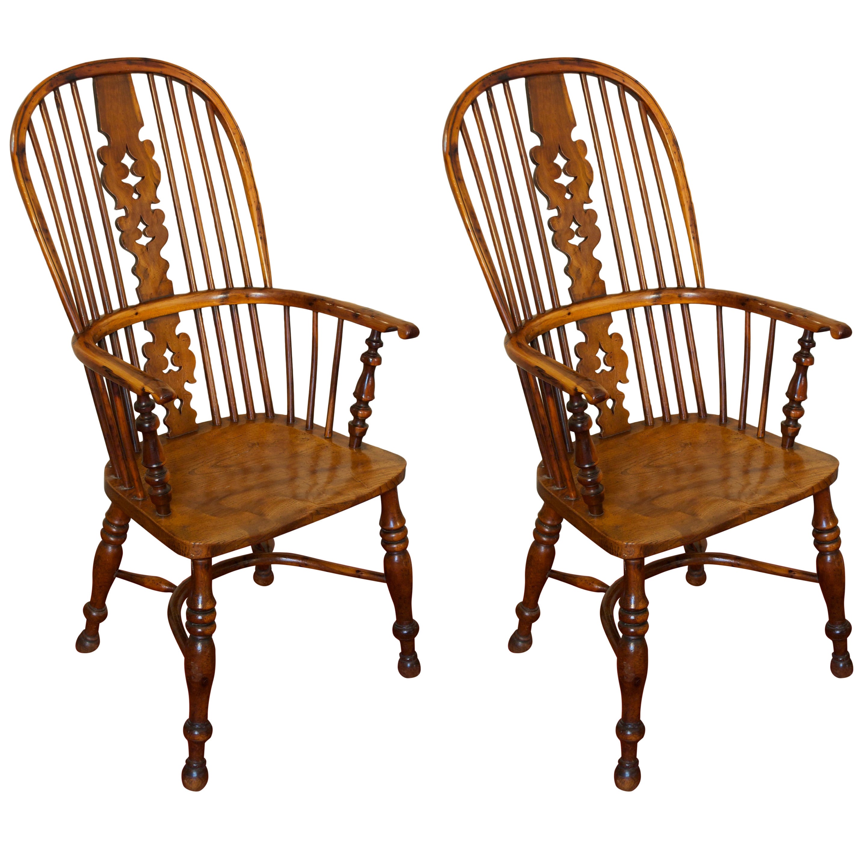 Two Yew Tree Windsor Armchairs