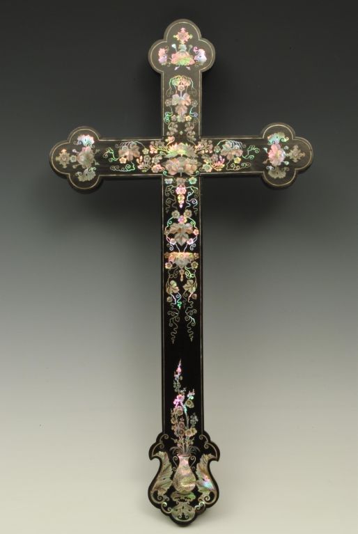 Chinese mother of pearl and hardwood cross