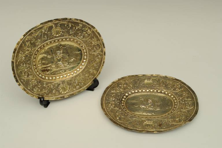 Two examples of Augsberg silver gilt oval dishes, circa 1690.