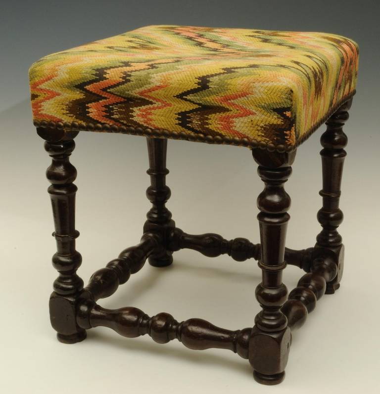 Charming Late 17th Century Walnut Stool