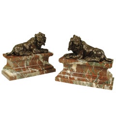 A fine pair of French bronze lions