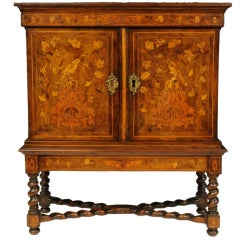 Miniature Dutch marquetry cabinet on stand