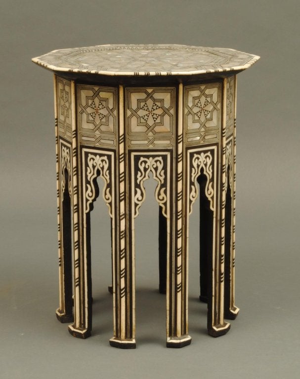 Two of the finest quality ottoman octagonal tables inlaid with bone and mother of pearl