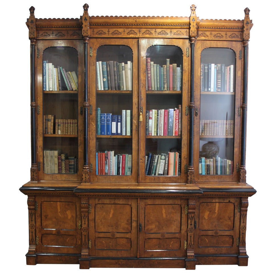 19th Century Pollard Oak Breakfront Bookcase For Sale