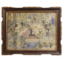 A Pair of 19th Century Chinese Silk Figural Scenes Antique A Pair of 19th Century Chinese Silk Figural Scenes