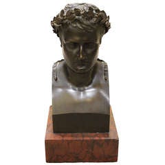 A 19th Century Bronze bust of Napoleon on Rouge Marble base.