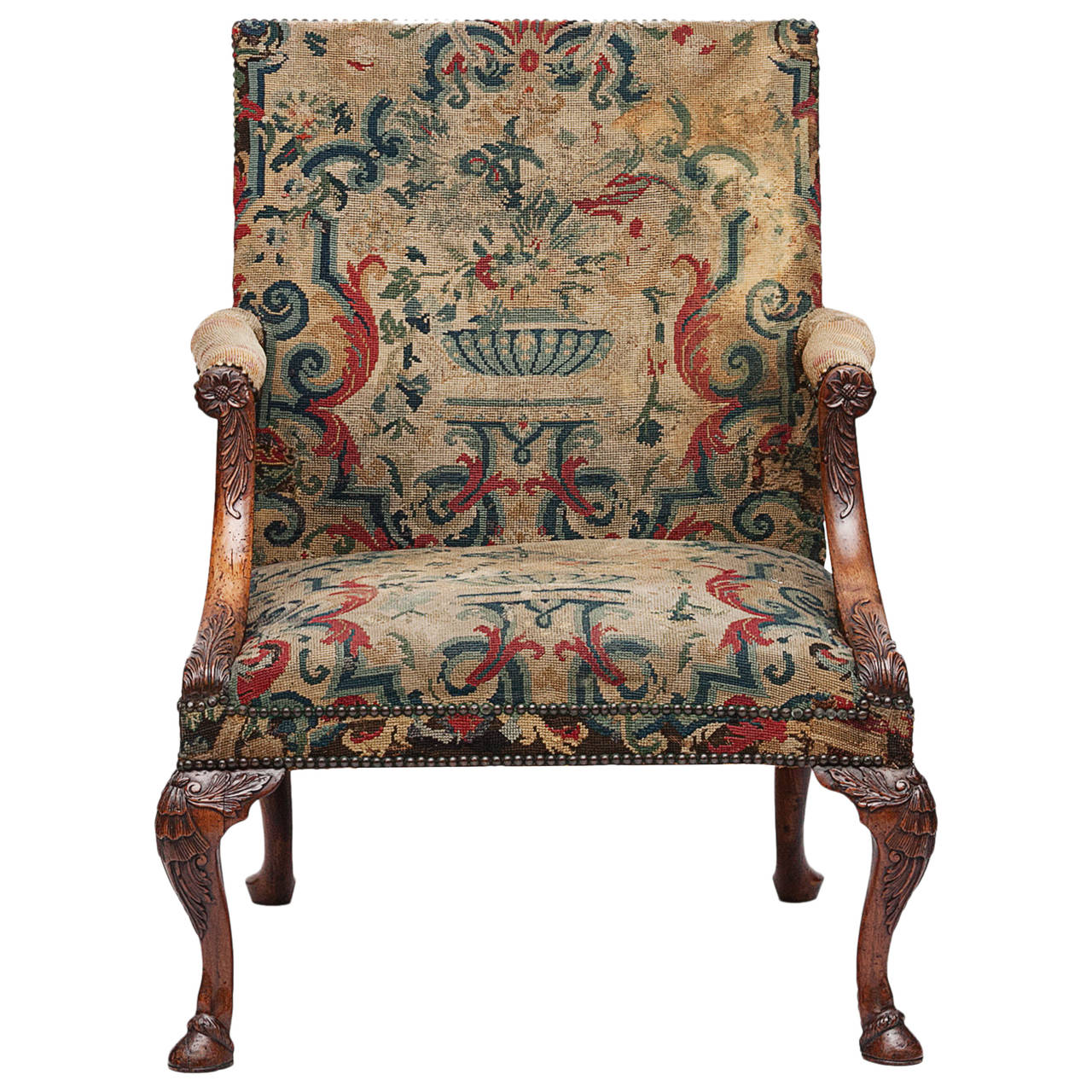 Rare Irish Walnut Gainsborough Armchair For Sale