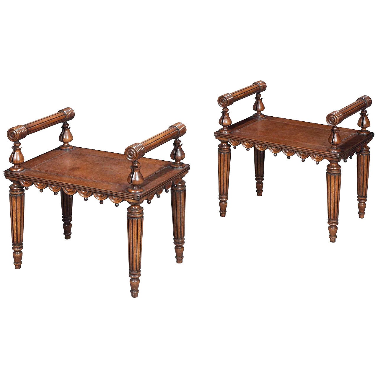 Pair of Regency Style Oak Stools, in the Manner of George Bullock For Sale