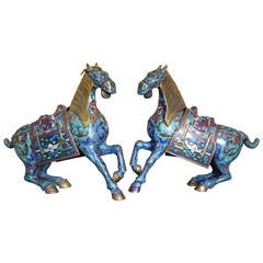 Vintage Pair of Chinese Cloisonné Horses, in the Han Style