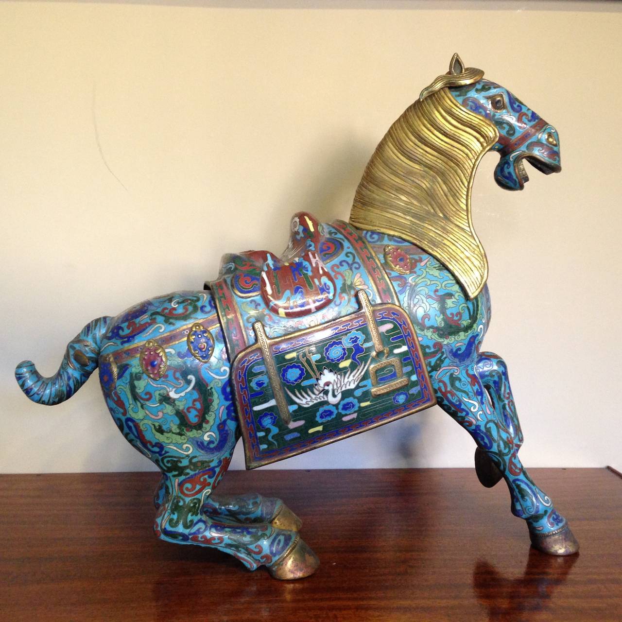 Cloissoné Pair of Chinese Cloisonné Horses, in the Han Style