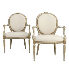 A Pair Of George III Painted Open Armchairs
