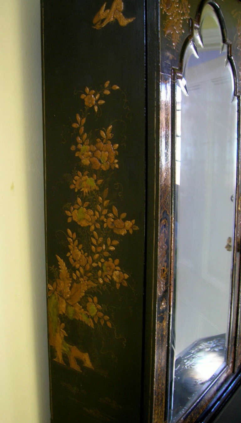 English William and Mary Black Japanned Bureau Bookcase For Sale