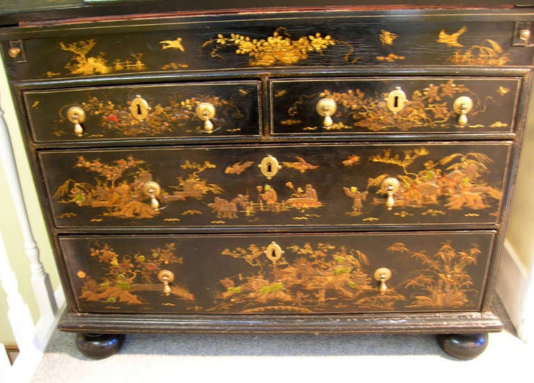 William and Mary Black Japanned Bureau Bookcase For Sale 3