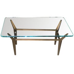 Vintage A Glass-top Bronze Coffee Table After Ramsay