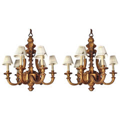 Pair of Regence Style Giltwood Six-Light Chandeliers