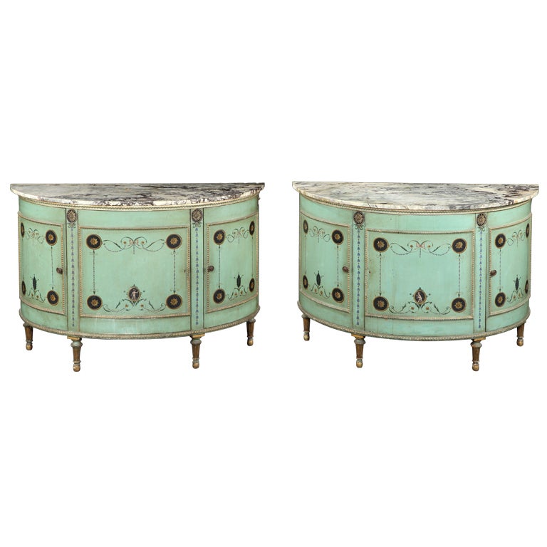 Pair of 19th Century Painted Commodes in the Manner of George Brookshaw For Sale