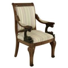 French Carved Mahogany and Bronzed Armchair