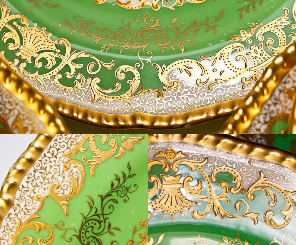 Set: 8 Antique Raised Gold Enamel Dinner Plates, Coalport, UK 4