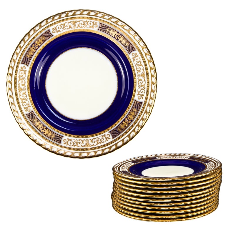 Set: 11 Minton for Tiffany & Co. 9" Cobalt & Raised Gold Plates For Sale