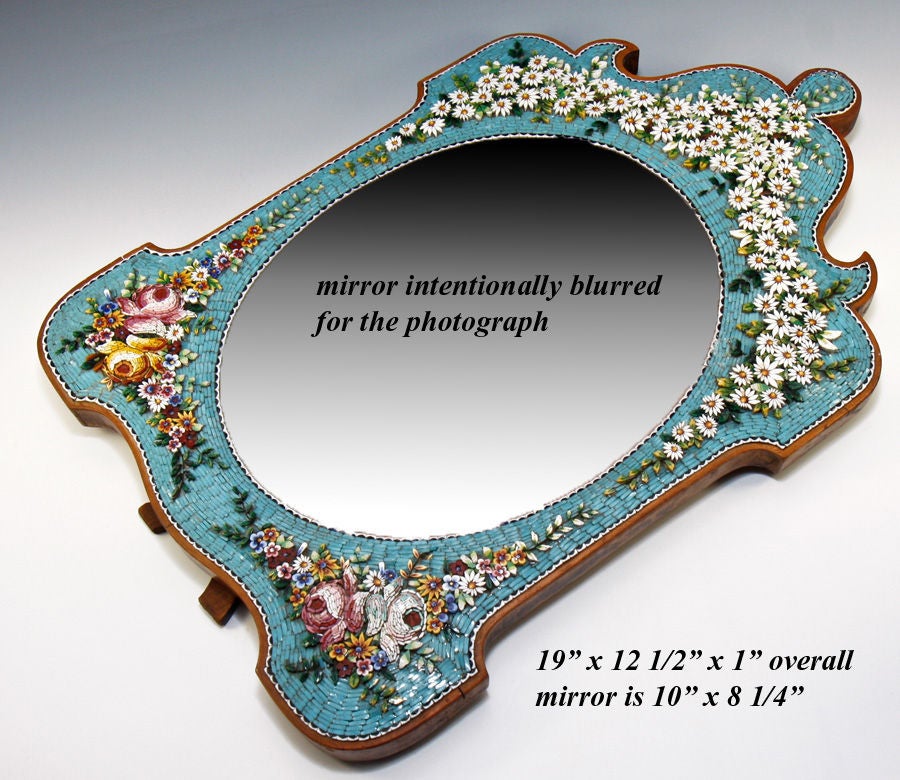 Italian Rare Antique Victorian Micro Mosaic Frame Mirror, 19
