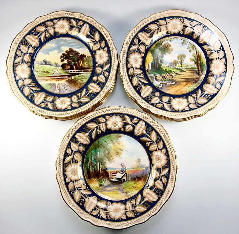 One of the prettiest sets we've had in ages, the set you see here is an early 1900s hand painted set in 'salad/dessert' sized plates, (9.3/8