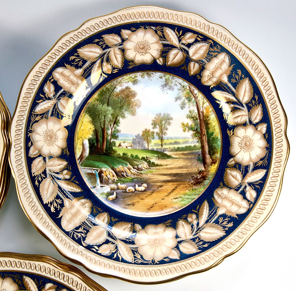 English 12 Antique Spode Copeland Cabinet Plates, 9 3/8