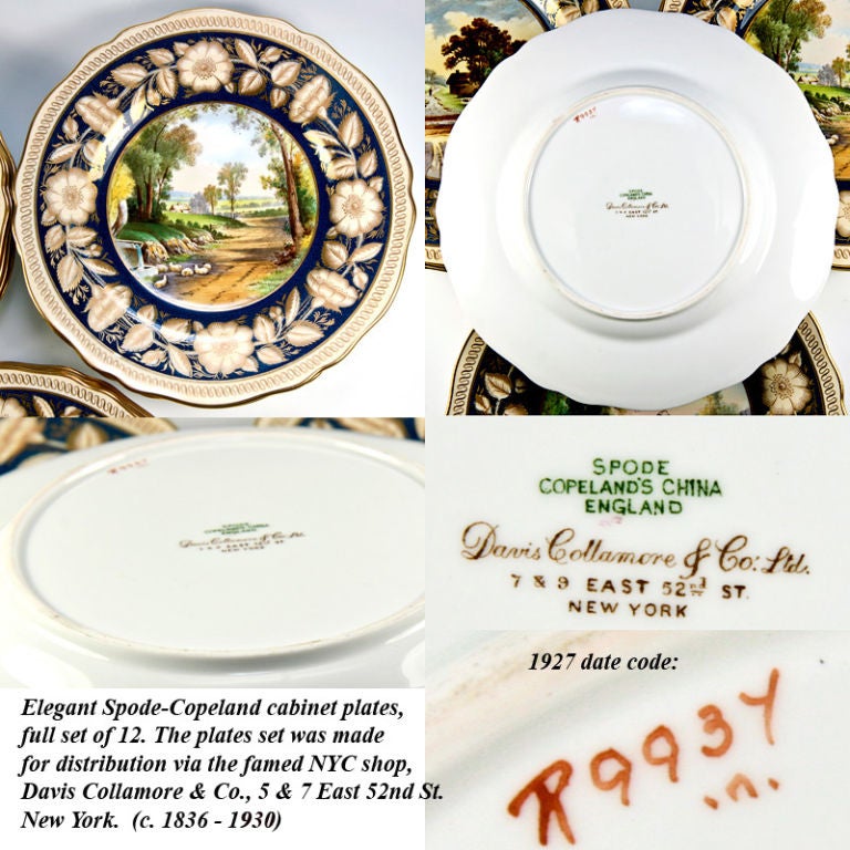 Hand-Painted 12 Antique Spode Copeland Cabinet Plates, 9 3/8