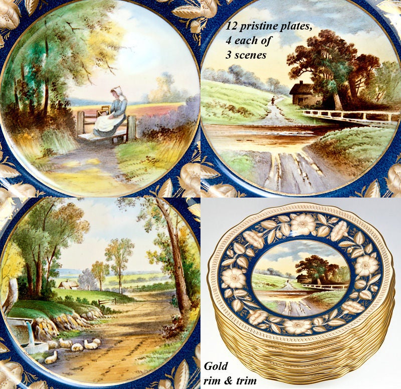 12 Antique Spode Copeland Cabinet Plates, 9 3/8