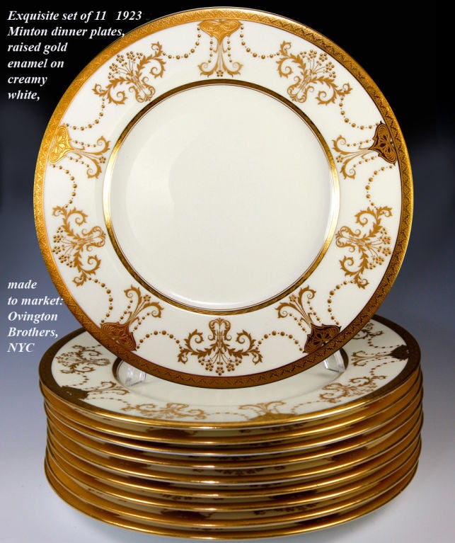 Whenever we see a set of fine plates like these, I turn them over, and about 70% of the time they were made for distribution via Ovington Brothers', NYC, one of the finest establishments for luxury goods, heavily leaning toward table settings and