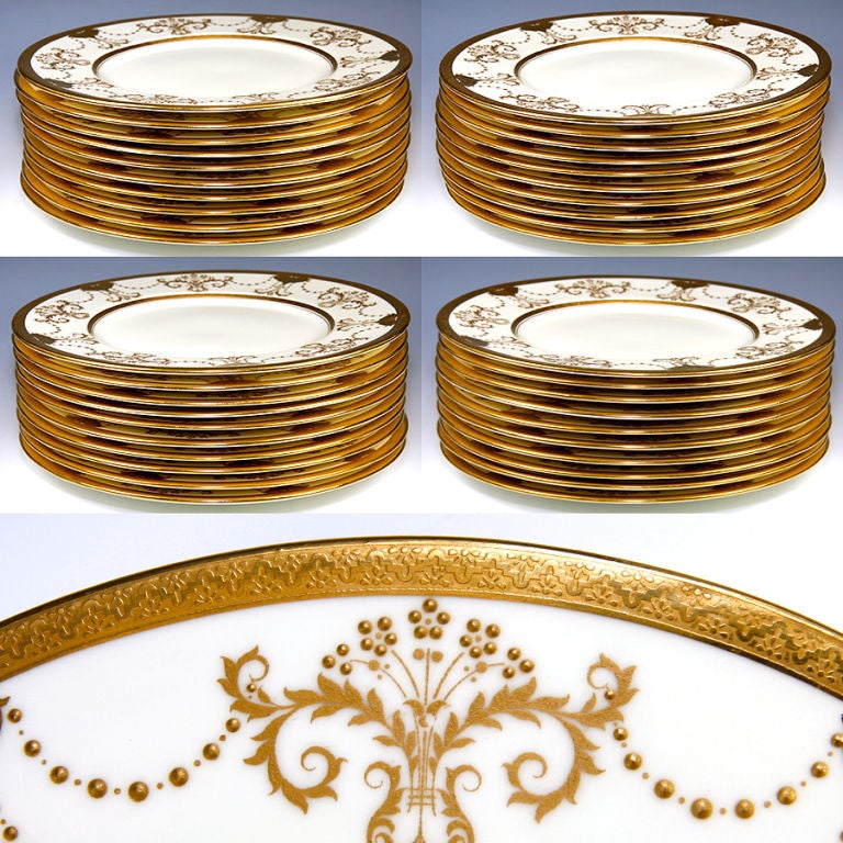 Stunning 1923 Set: 11 Raised & Encrusted Gold Plates, Minton 2