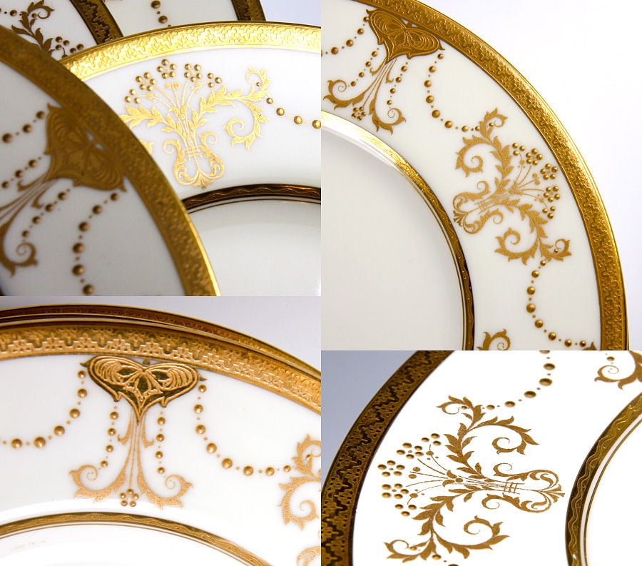 Stunning 1923 Set: 11 Raised & Encrusted Gold Plates, Minton 3