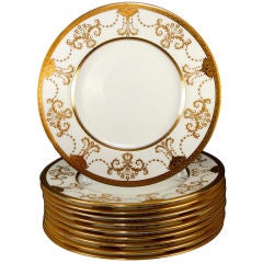 Stunning 1923 Set: 11 Raised & Encrusted Gold Plates, Minton