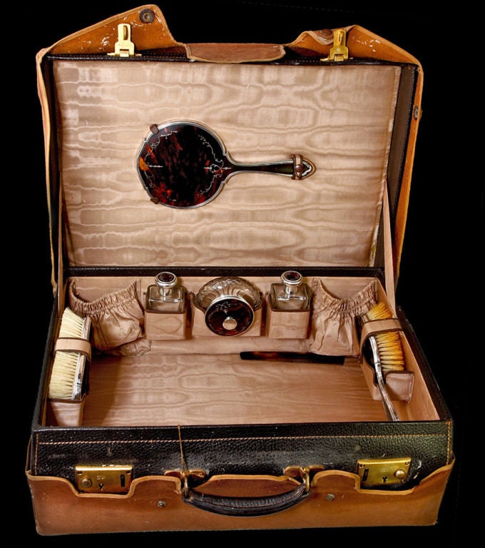 Extensive Tortoise Shell & Sterling Silver Vanity in Travel Case For Sale 4