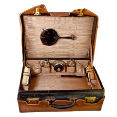 Antique Extensive Tortoise Shell & Sterling Silver Vanity in Travel Case