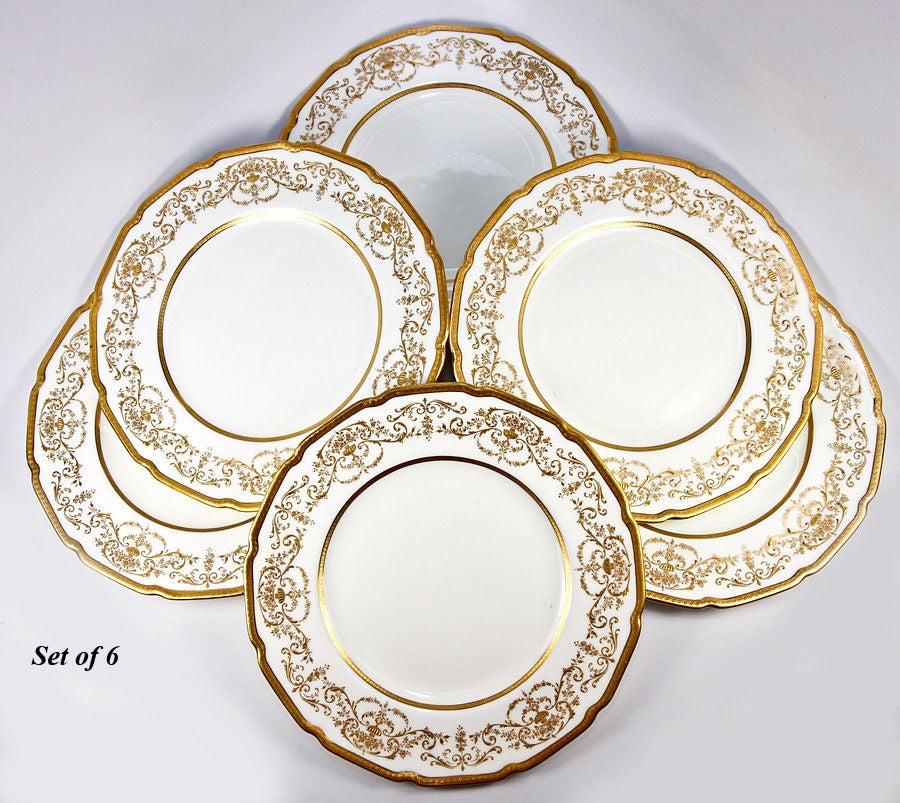 Antique Royal Doulton Raised Gold Enamel Plates, 6 in Set, 9