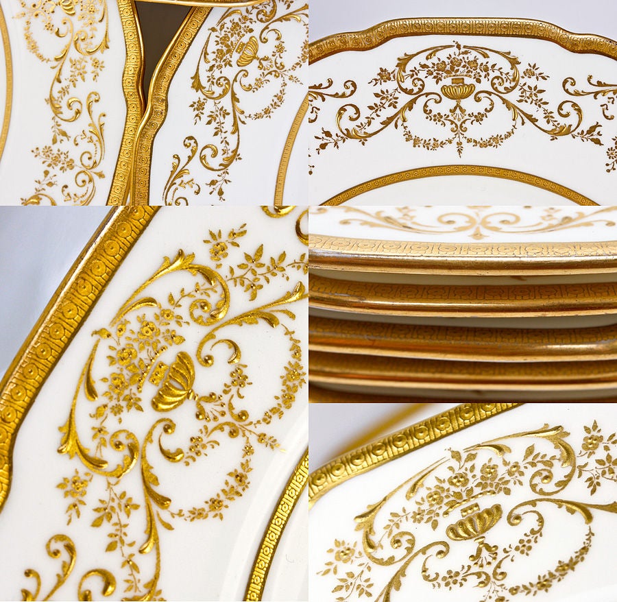 Antique Royal Doulton Raised Gold Enamel Plates, 6 in Set, 9