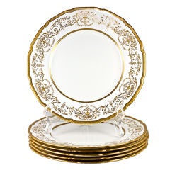 Antique Royal Doulton Raised Gold Enamel Plates, 6 in Set, 9"