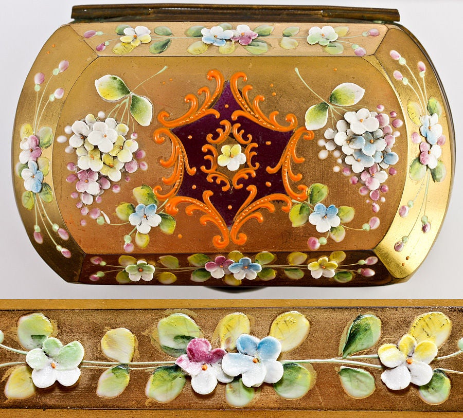 Hand-Painted Antique Bohemian Glass Sugar Casket, Box, by Moser  c.1830-60s