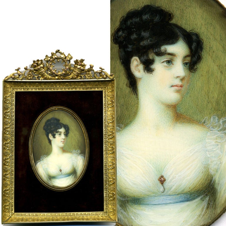 The Comtesse (Countess) Lawrence Grosvenor, captured very adeptly here in miniature by the artist, 'apres' or after a portrait of her by Sir Thomas Lawrence in 1818, just prior to her marriage to Robert, Viscount Belgrave, the elder son of the
