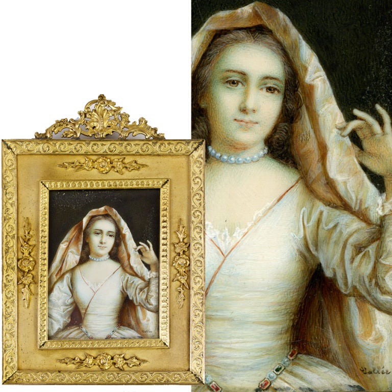 Antique Portrait Miniature, Dore Bronze Frame, Mme Boucher D'Ors 5