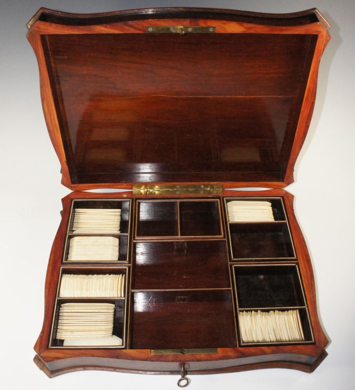 Elegant Antique French Game or Cards, Gambling Box, Ivory Chips For Sale 4