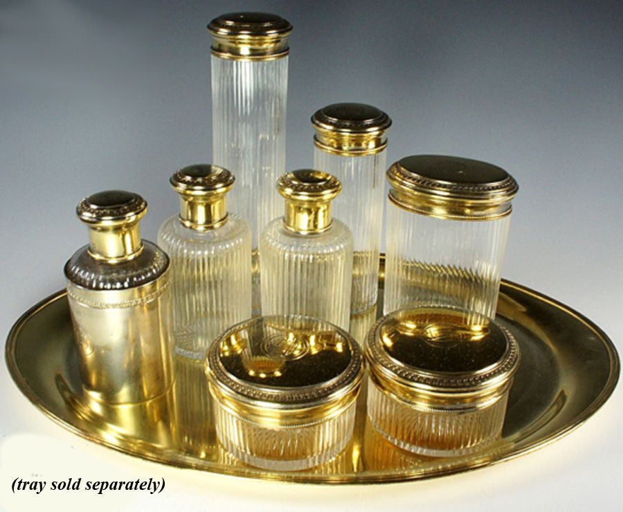 19th Century Antique French Sterling Silver 18k Vermeil Vanity Set P. Sormani For Sale