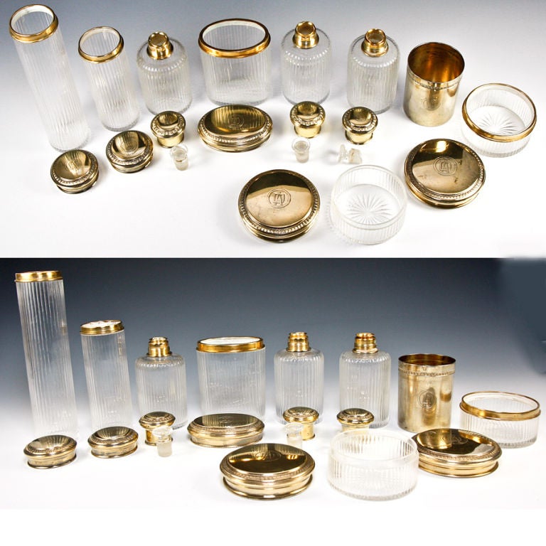 Antique French Sterling Silver 18k Vermeil Vanity Set P. Sormani For Sale 1