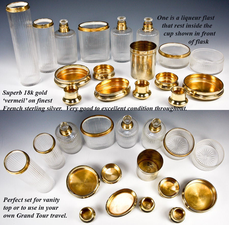 Antique French Sterling Silver 18k Vermeil Vanity Set P. Sormani For Sale 2