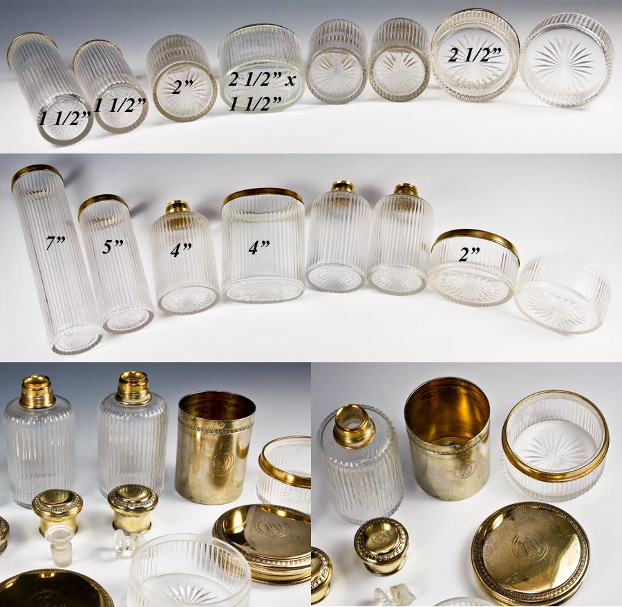Antique French Sterling Silver 18k Vermeil Vanity Set P. Sormani For Sale 3