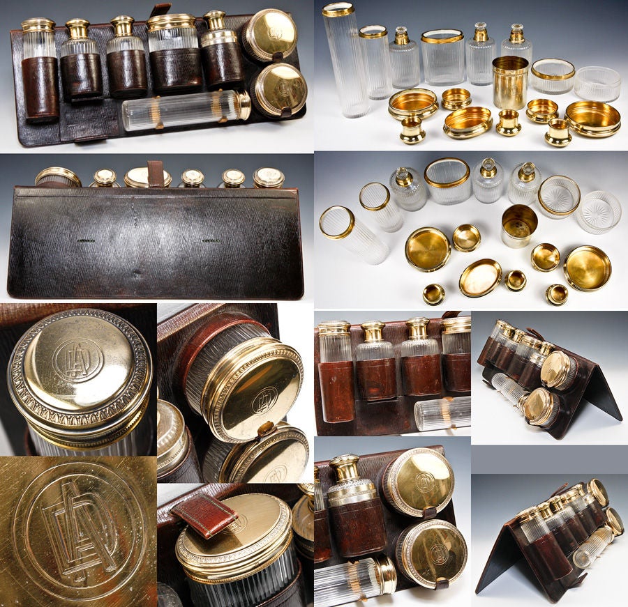 Antique French Sterling Silver 18k Vermeil Vanity Set P. Sormani For Sale 4