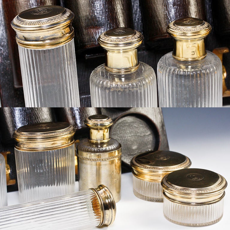Antique French Sterling Silver 18k Vermeil Vanity Set P. Sormani For Sale 5