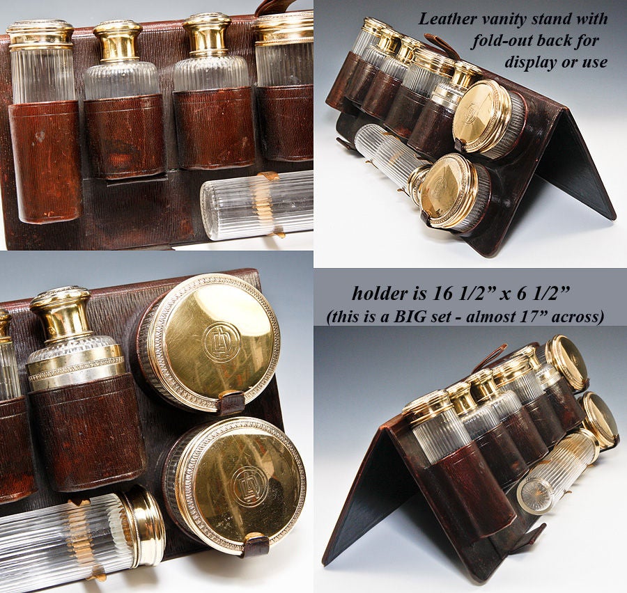 Antique French Sterling Silver 18k Vermeil Vanity Set P. Sormani For Sale 6