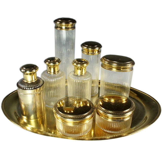 Antique French Sterling Silver 18k Vermeil Vanity Set P. Sormani For Sale